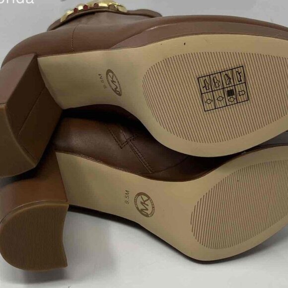 NEW-Michael Kors Parker Brown LEATHER Side Zip Platform Ankle Boots Size 9.5M - Picture 2 of 5